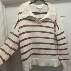 She + skye  Cream and Rust Striped Collared Sweater